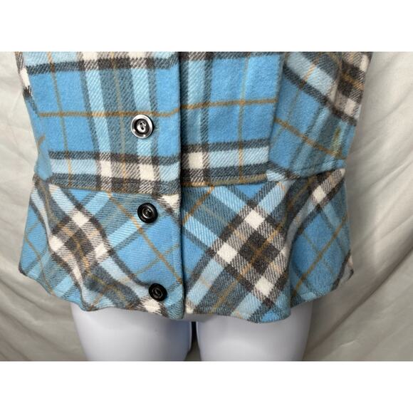 Peplum Blue Plaid Vest Button Up Size S-M Made in Japan Vintage 1960s - Picture 4 of 7